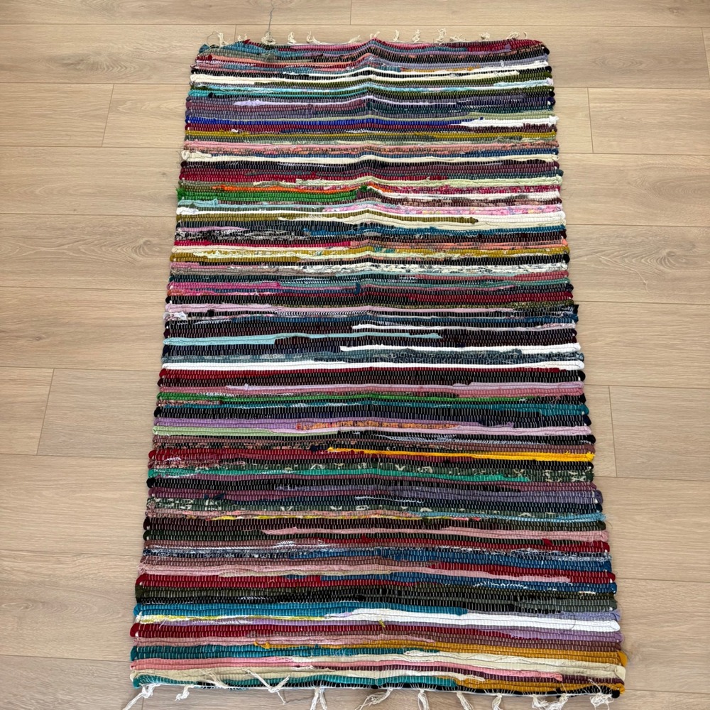 Multi Color Striped Woven Rag Rug Runner Boho Farmhouse Decor 3x5 Made in India
